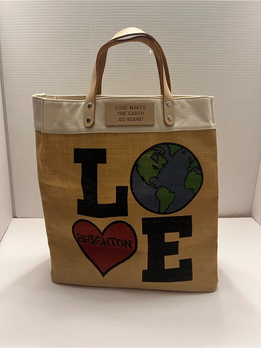 Brighton Limited Edition Love Makes The Earth Go Round Jute Burlap Tote Bag